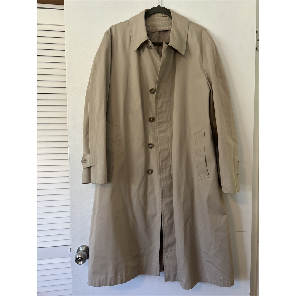 Vintage Tan Trench Coat Mens 40 Reg Beige Button Front Overcoat Mac Jacket